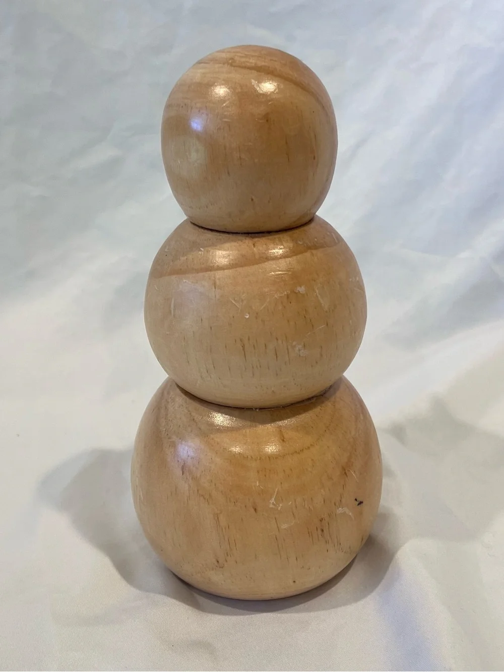 Hand Turned Wooden Snowman Figurine Rustic Christmas Primitive Decor